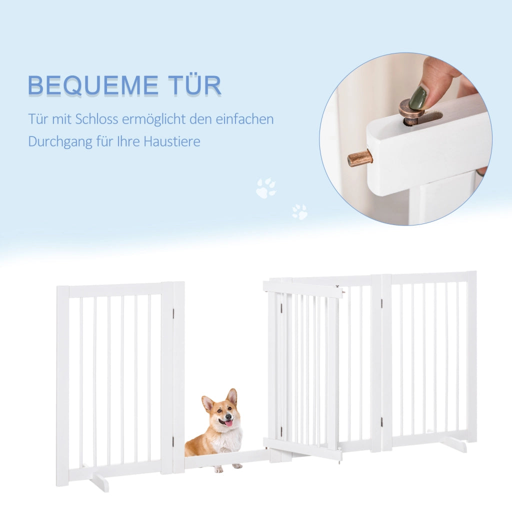 Cancello di Sicurezza per Cani ¨C Minimal ¨C 220x91 cm Bianco Legno 4 Pannelli