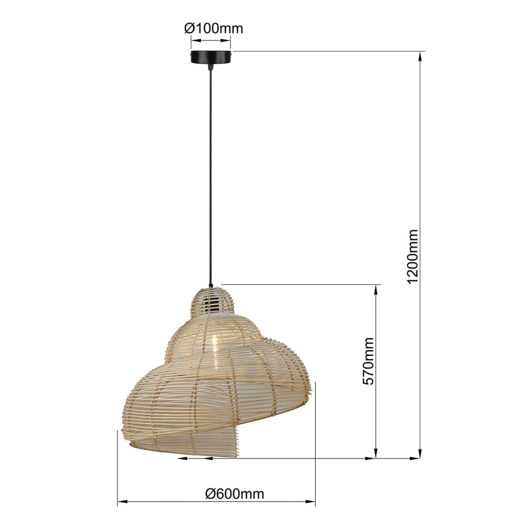 Lampada a sospensione rattan Ø60 E27 15W Shella Light Prestige