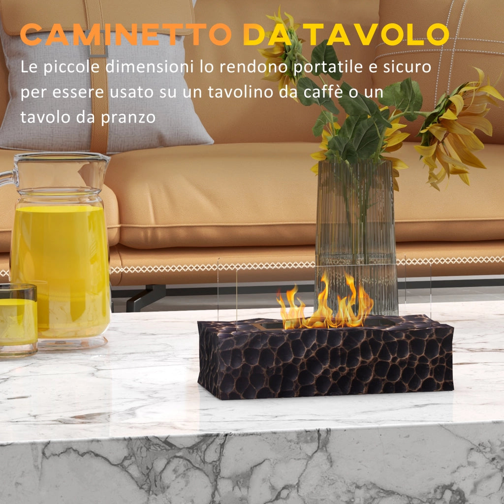 Camino a Bioetanolo da Tavolo con Bruciatore da 1.15L e Durata 30-45 Min., Biocamino con Pannello in Vetro e Spegnifiamma, 33x16x18cm, Nero