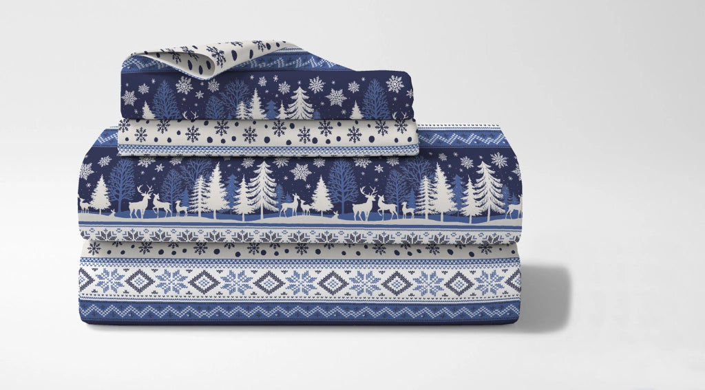 Completo Letto In Cotone Di Flanella Lenzuola Matrimoniali,Parure, Flanella Calda e Morbida,Anti Pilling Felpato Flanellato - Inverno516blu - Matrimoniale