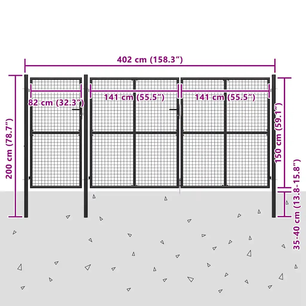 Cancello per Giardino in Acciaio 400x150 cm Antracite 144331