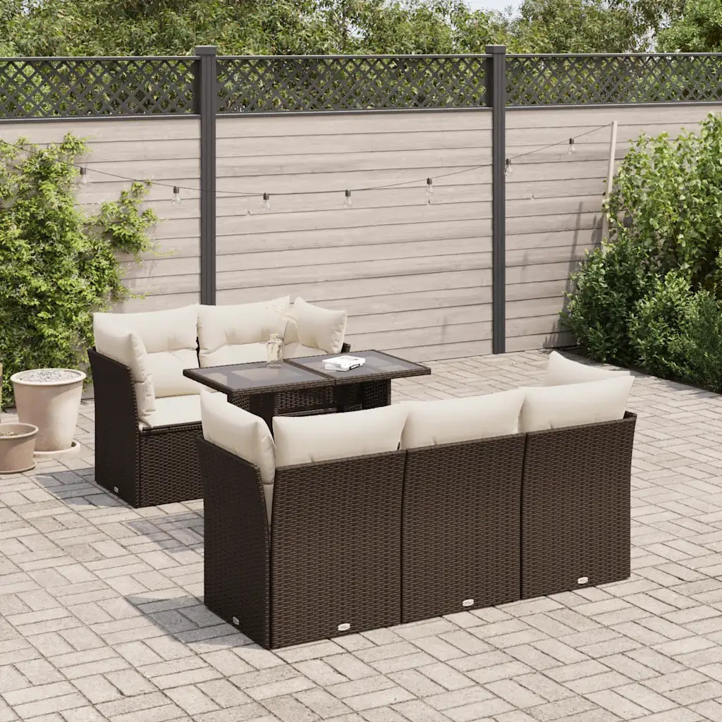 Set Divano da Giardino 6 pz con Cuscini Marrone in Polyrattan 3326104