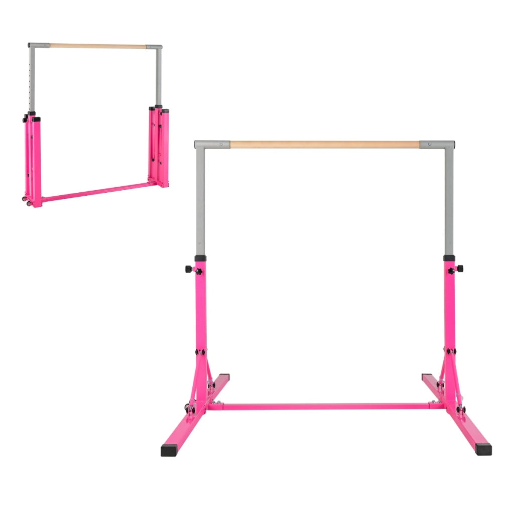 Barra ginnastica per bambini con 13 altezze regolabili portata 100kg-Attrezzatura palestra domestica Rosa