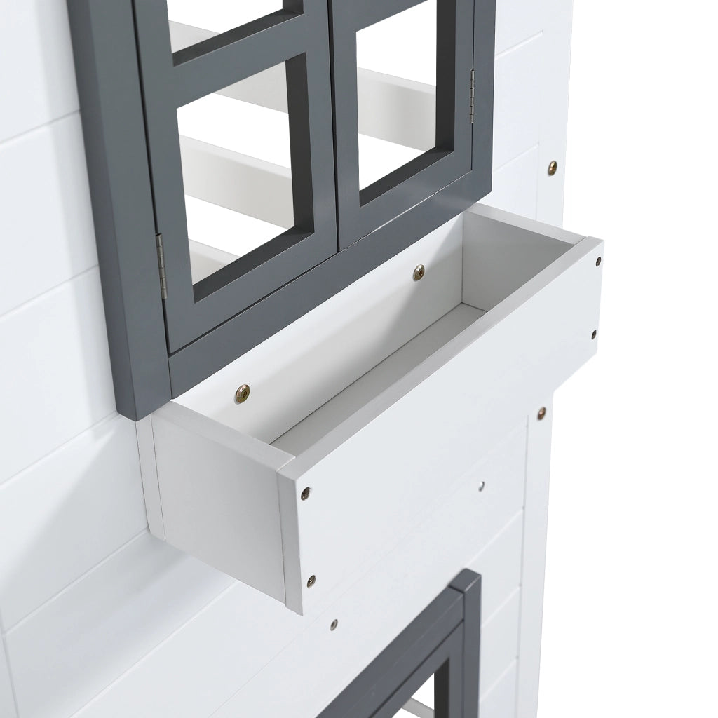 DESMIU Letto a castello bambino 90 × 200 cm con finestra, scala, sponde, senza materasso, legno, bianco