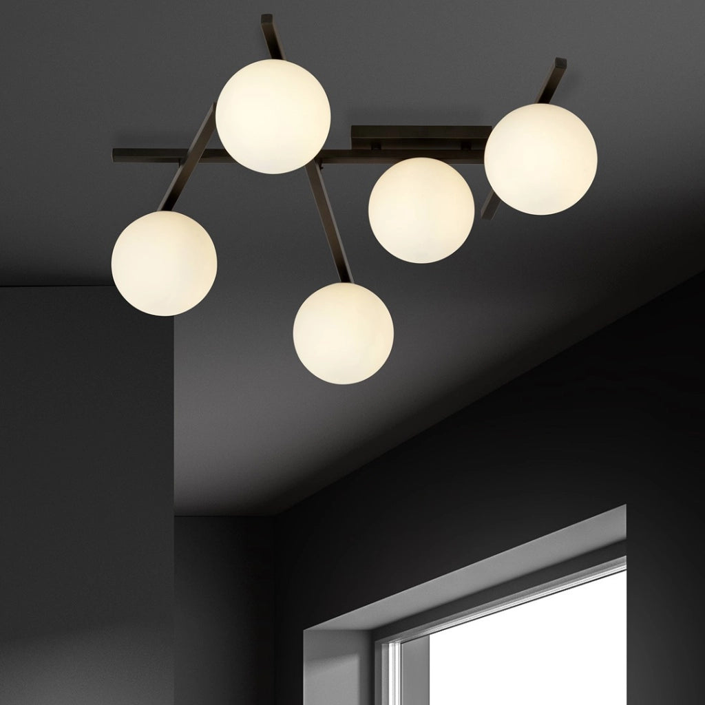 Lampadario Emibig Smart 5 luci E14 nero/opal dimmerabile 67cm
