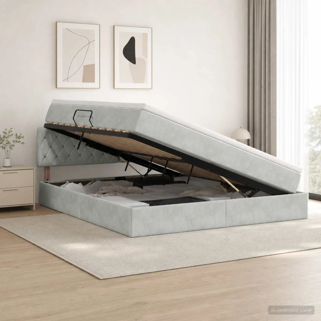 Letto con Contenitore Grigio Chiaro 180 x 200 cm Velluto 3458763