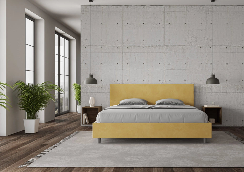 BS COM Letto contenitore imbottito 180x210 microfibra ocra