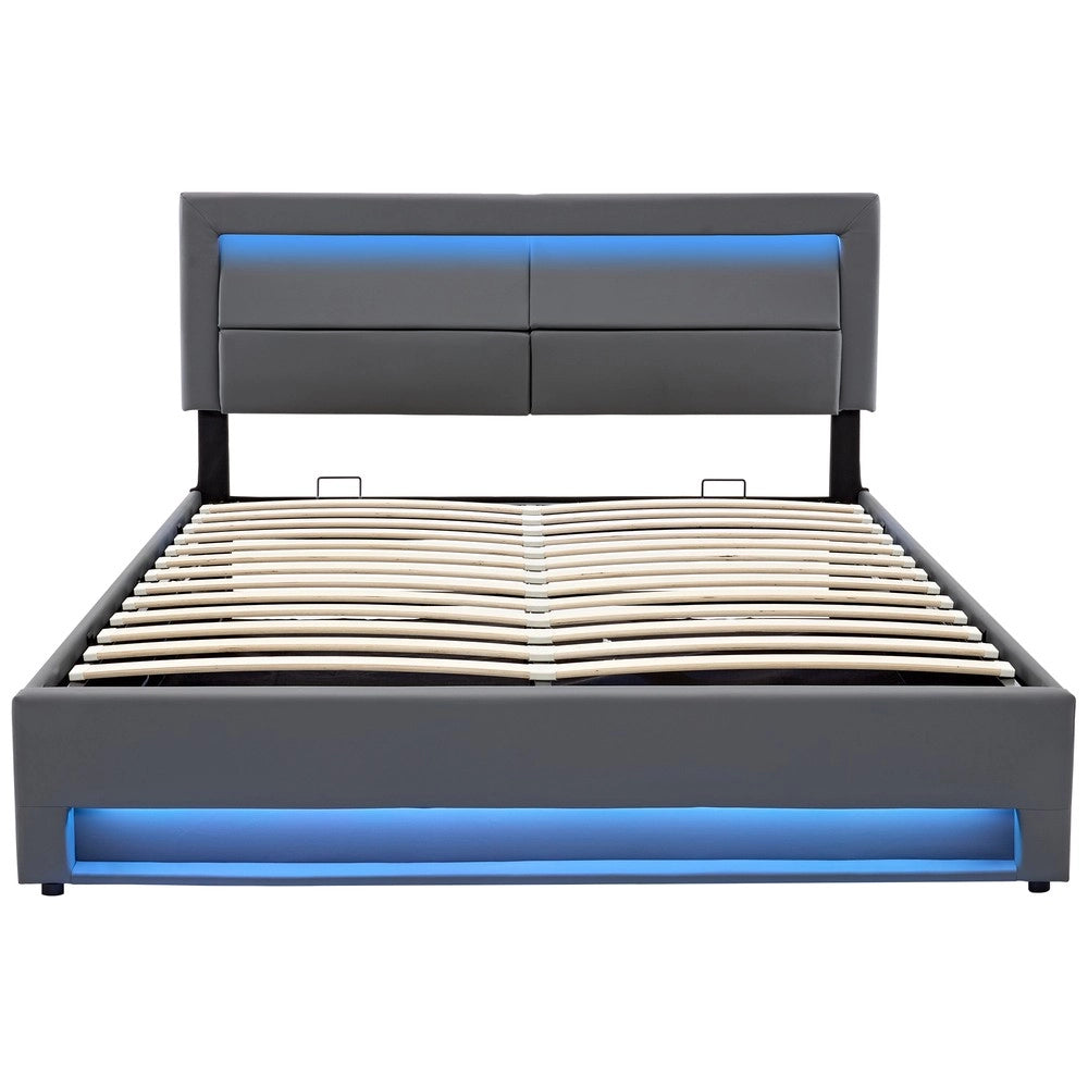 Letto Imbottito Contenitore ¨C MINIMAL ¨C Grigio, LED, USB, 140x190