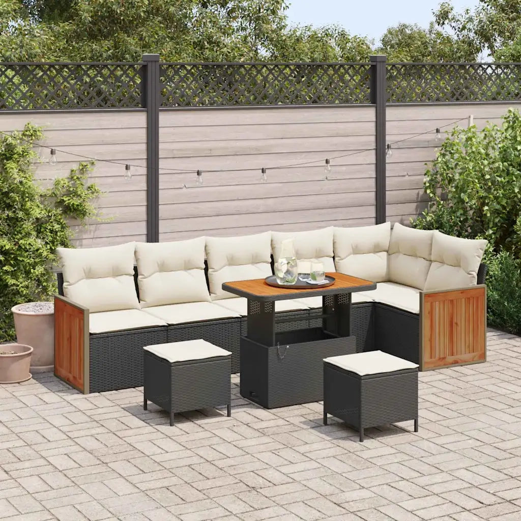 Set Divano da Giardino 11 pcs Nero e Crema polyrattan