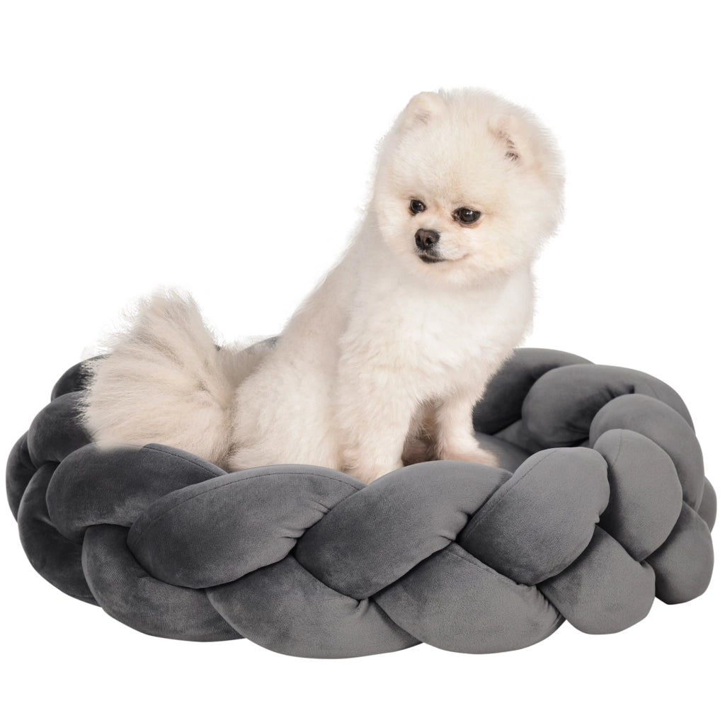 Letto per Cane Piccolo Lavabile con Cuscino e Corda in Cotone ¨C zephmum ¨C Grigio 55x55x14 cm