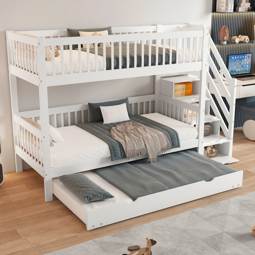 LETTO A CASTELLO con letto estraibile 90x200/190 cm in pino e MDF bianco