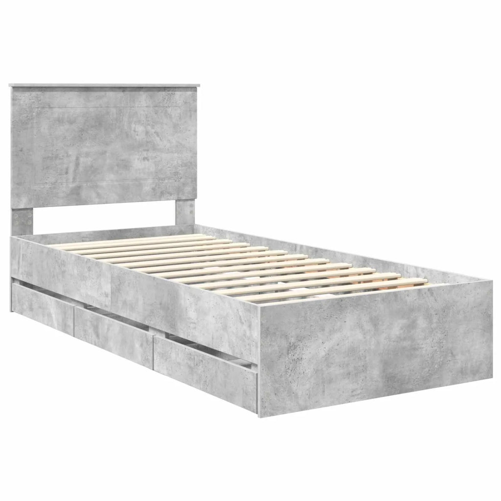 Letto singolo | Letto per adulti | Struttura del letto con cassetto Grigio cemento 90 x 190 cm