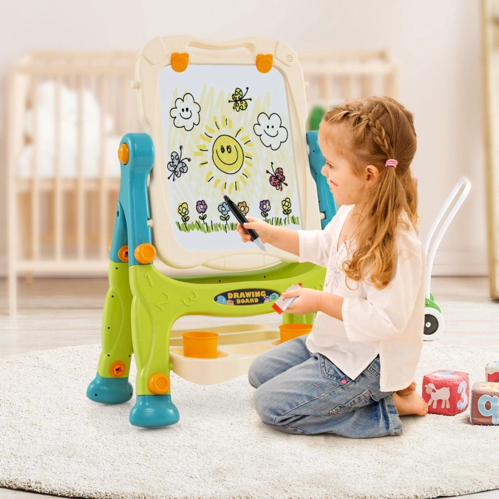Cavalletto da tavolo per bambini con lavagna bianca magnetica e lavagna nera-Cavalletto d'arte regolabile in altezza Verde