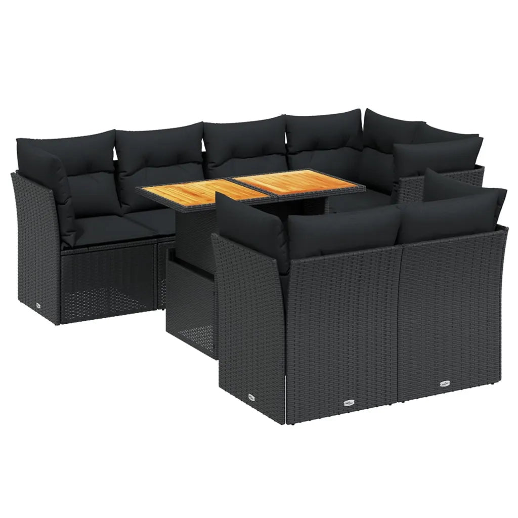 Set Divani da Giardino con Cuscini 8 pz Nero in Polyrattan 3270705