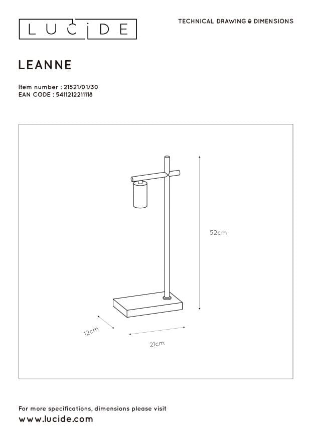 Lampada da tavolo Lucide Leanne E27 40W metallo nera