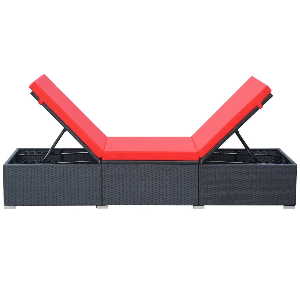 Lettino Prendisole con Cuscino in Polyrattan Nero 44405