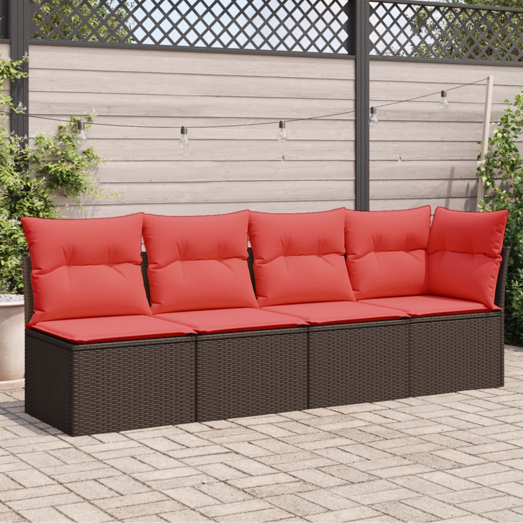 Divano da giardino con cuscini 4 posti marrone in polyrattan 366227