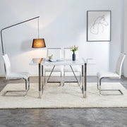 Sedia da Pranzo Sedia Ergonomica Schienale in PU e lino con Pattini di Protezione in Metallo Bianco