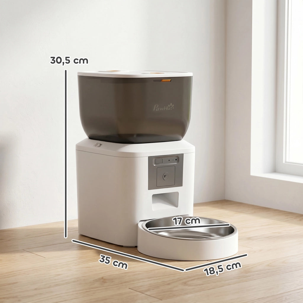 Distributore Automatico Cibo Gatti e Cani 4L WiFi 2.4G App Controllo con Telecamera Bianco