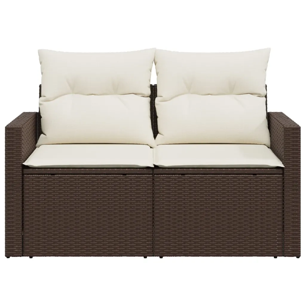 Divano da Giardino a 2 Posti con Cuscini in Polyrattan Marrone 366210