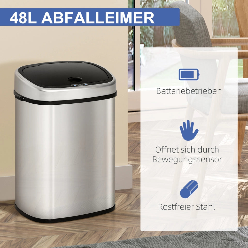 Bidone con sensore 48L ¨C zephmum ¨C acciaio inox argento