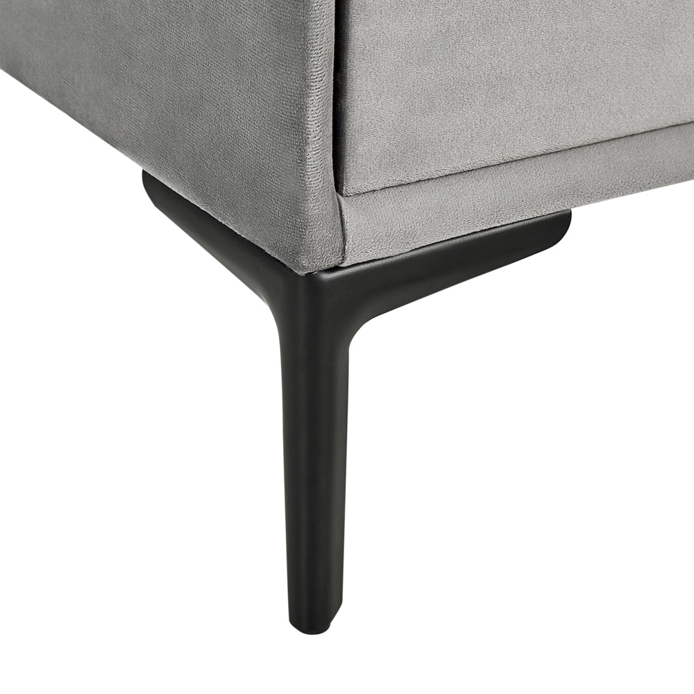 Comodino Velluto Grigio Chiaro Gambe in Metallo Nero con 2 Cassetti Contenitori 44x 38 cm Comodino
