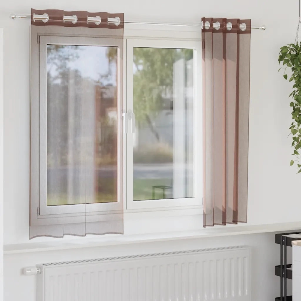 Tende in Voile con Occhielli 2 pz Marrone 140x140 cm