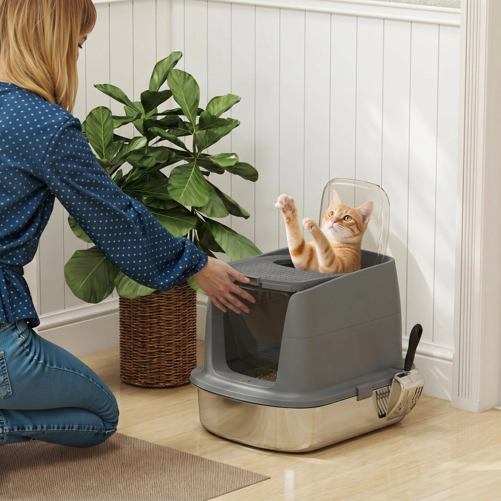 Casetta per gatti chiusa ¨C Minimal ¨C acciaio inox, grigio scuro