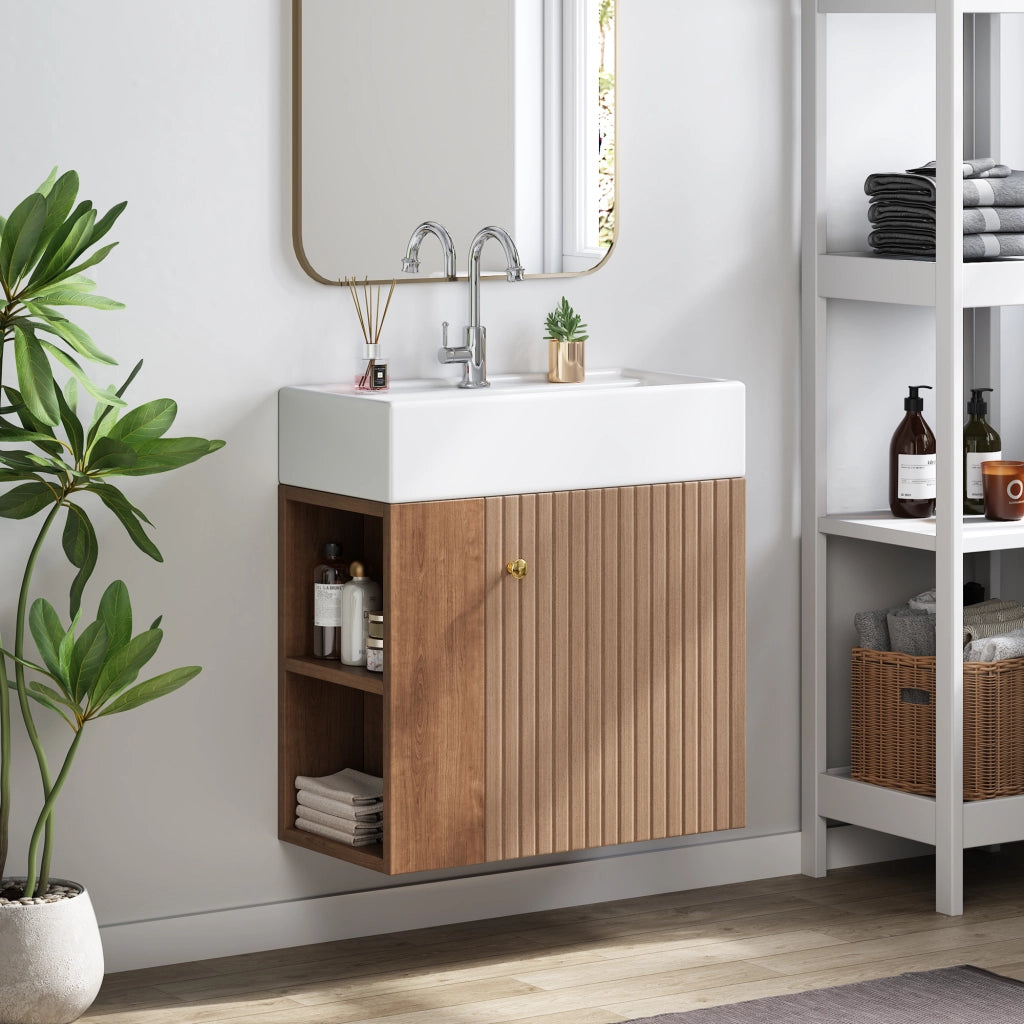 Mobile da bagno con lavabo e vani laterali - per bagno - in MDF - marrone