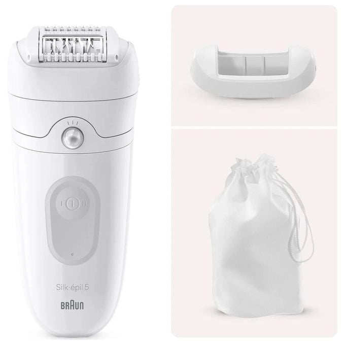 Braun SE5-011 Silk-épil 5 Epilatore Elettrico 28 Pinzette MicroGrip 2 Velocita' Wet and Dry SmartLight colore Bianco
