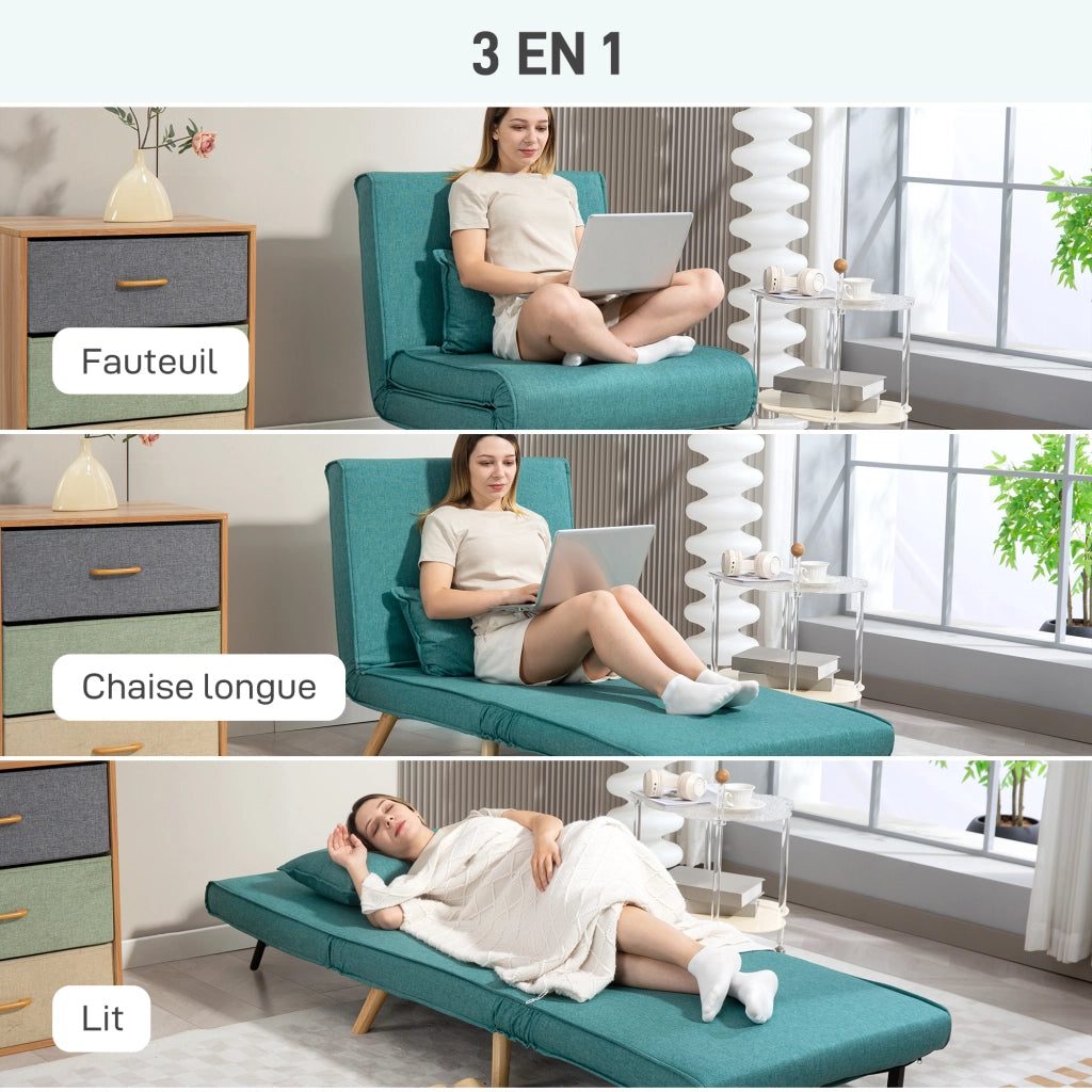 Divano letto 1 posto con schienale regolabile e cuscino ¨C Minimal ¨C verde