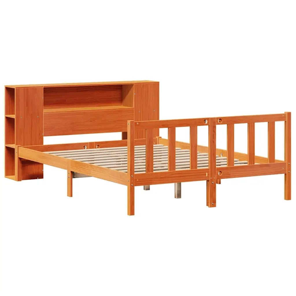 Letto Libreria senza Materasso Marrone Cera 140x200 cm in Pino 3321671