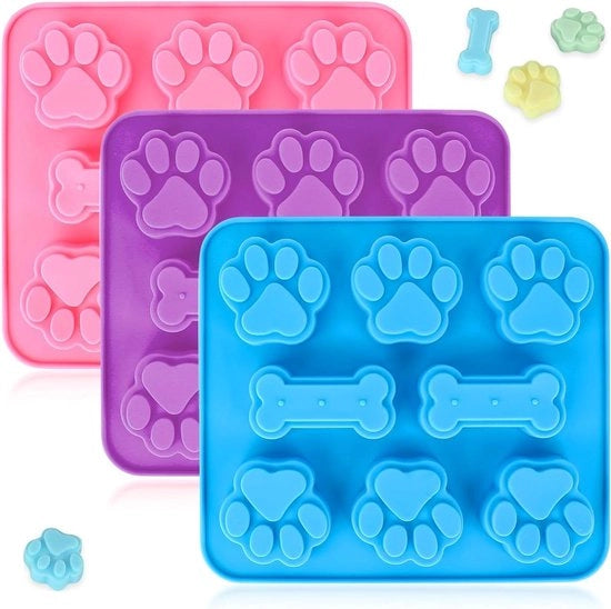 Set di 3 mattonelle per gattini e cani, forma per biscotti per caramello, gelato, blocchi di ghiaccio, trattamento per gatti e cani, forma per zampe e ossa