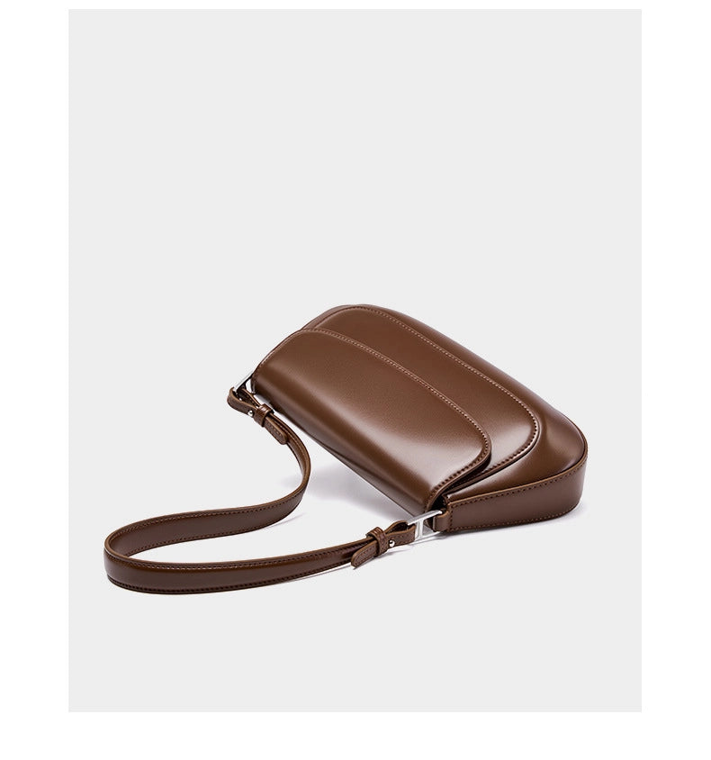 Borsa a tracolla Boston Shell in vera pelle, marrone.
