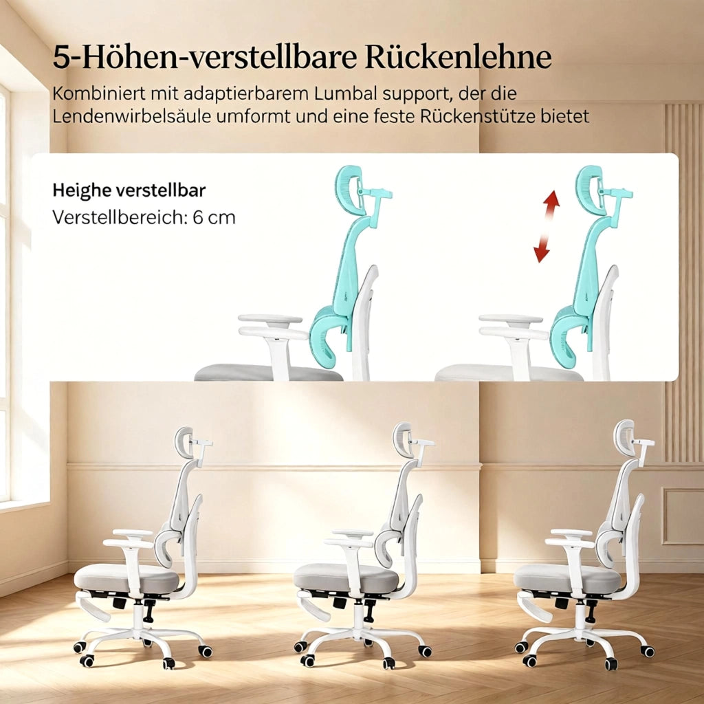 Sedia da ufficio ergonomica girevole - con poggiapiedi e braccioli 3D - grigio