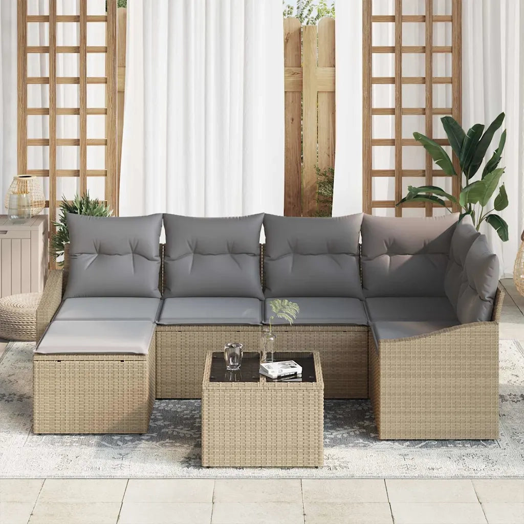 Set di divani con cuscino 7 pcs Beige polyrattan