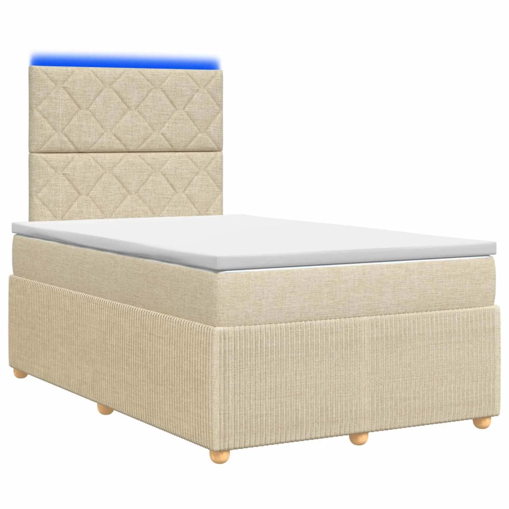 Letto Box Spring LED con Materasso Crema 120 x 200 cm Tessuto 3455844