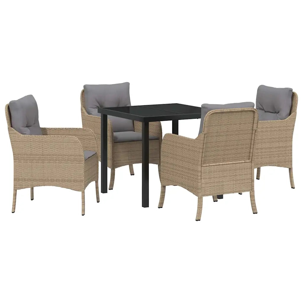 Set da Pranzo per Giardino con cuscino 5 pcs Beige polyrattan 3380177