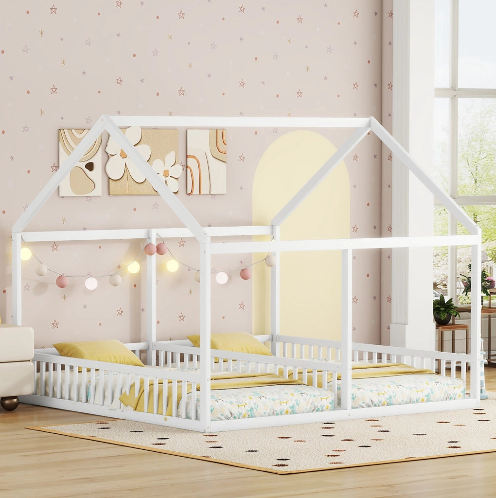 Letto per bambini 2 in 1 a casetta 90x200 cm bianco