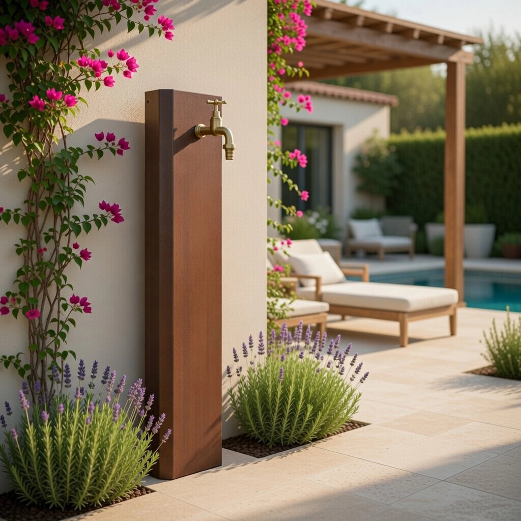 Fontana a Muro da Giardino Con Rubinetto 18x6x100 cm In Acciaio Effetto Corten