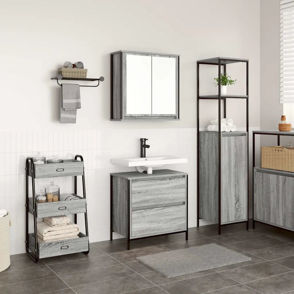 Set Mobili da Bagno | Armadio da bagno 2 pz Grigio Sonoma in Legno Multistrato