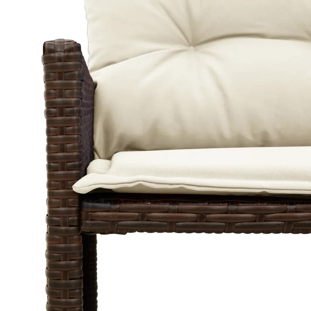 Divano da Giardino con Tavolo e Cuscini a L Marrone Polyrattan 365573