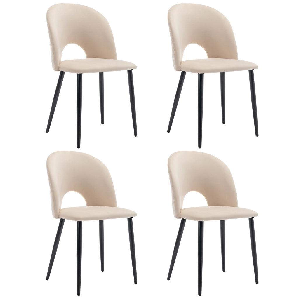 Set Tavolo da Pranzo Allungabile con 4 Sedie in Velluto ¨C MINIMAL ¨C Beige, Piano MDF Bianco, 140x80 cm