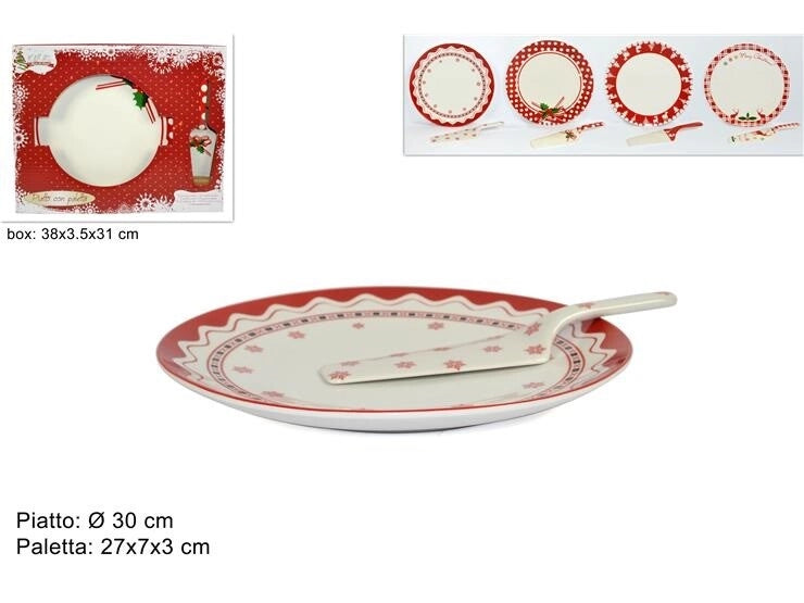 1 Pezzo Piatto da Tavola Panettone con Paletta in Ceramica 27 cm 3 Decori