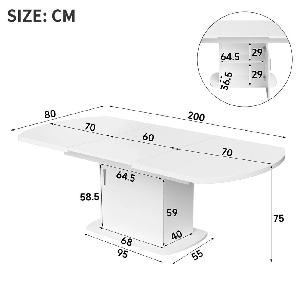 Tavolo da pranzo allungabile con vano contenitore 140/200 x 80 x 75 cm; bianco e argento