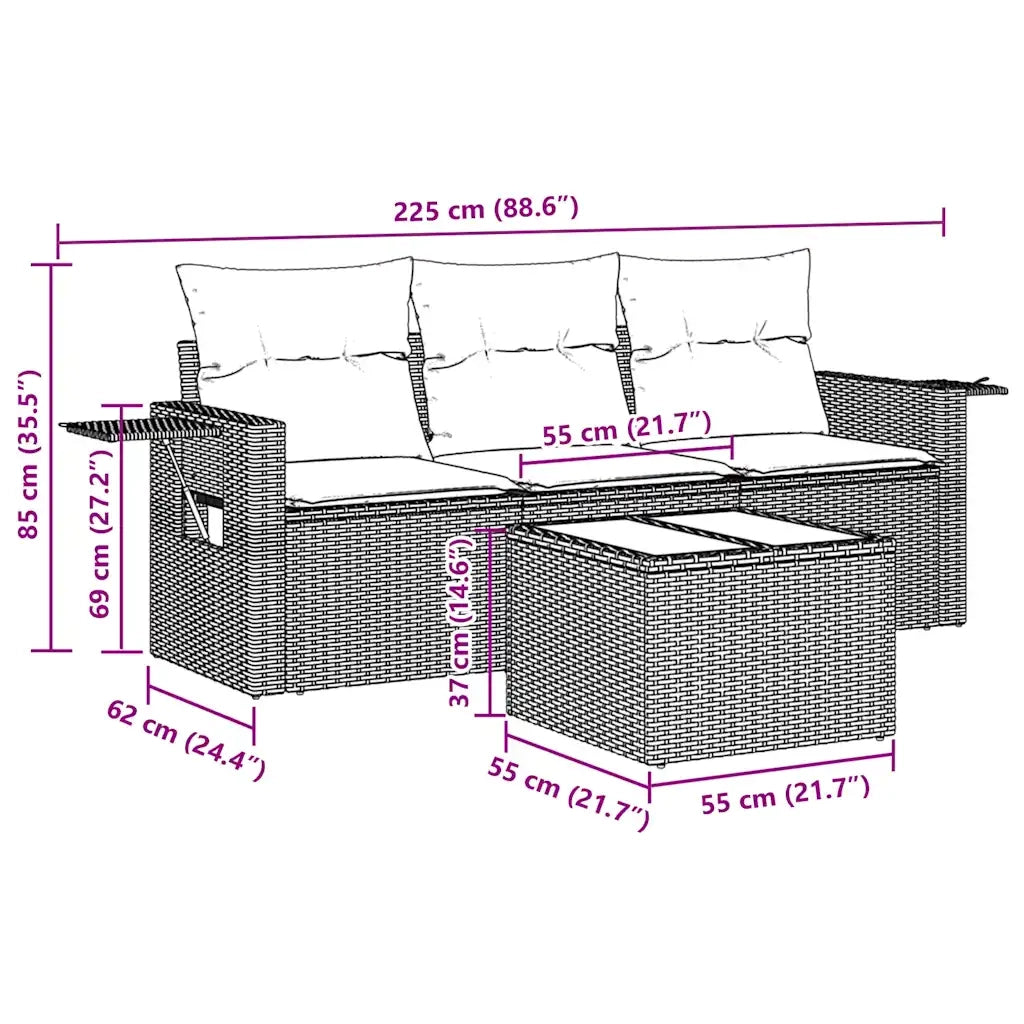 Set Divani da Giardino 4 pz con Cuscini Nero in Polyrattan 3252203