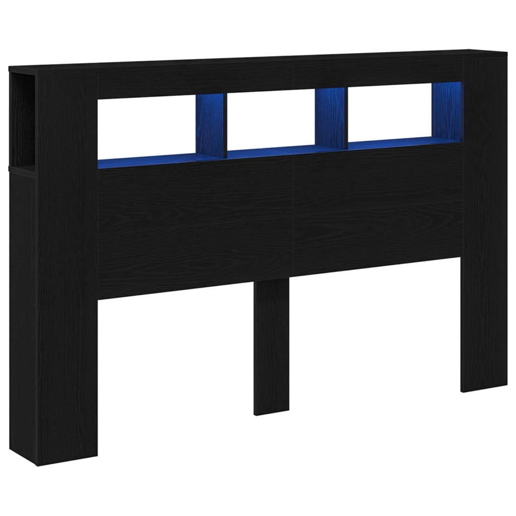 Testiera | Testata LED con strisce LED Rovere Nero 160 x 18,5 x 103,5 cm