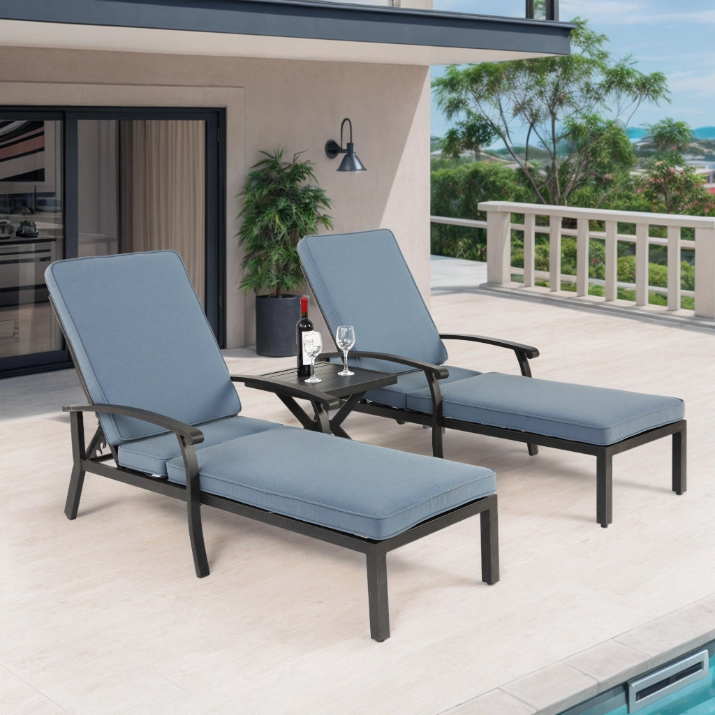 Sedia da patio regolabile - Zephmum- Cuscino in cotone blu impermeabile