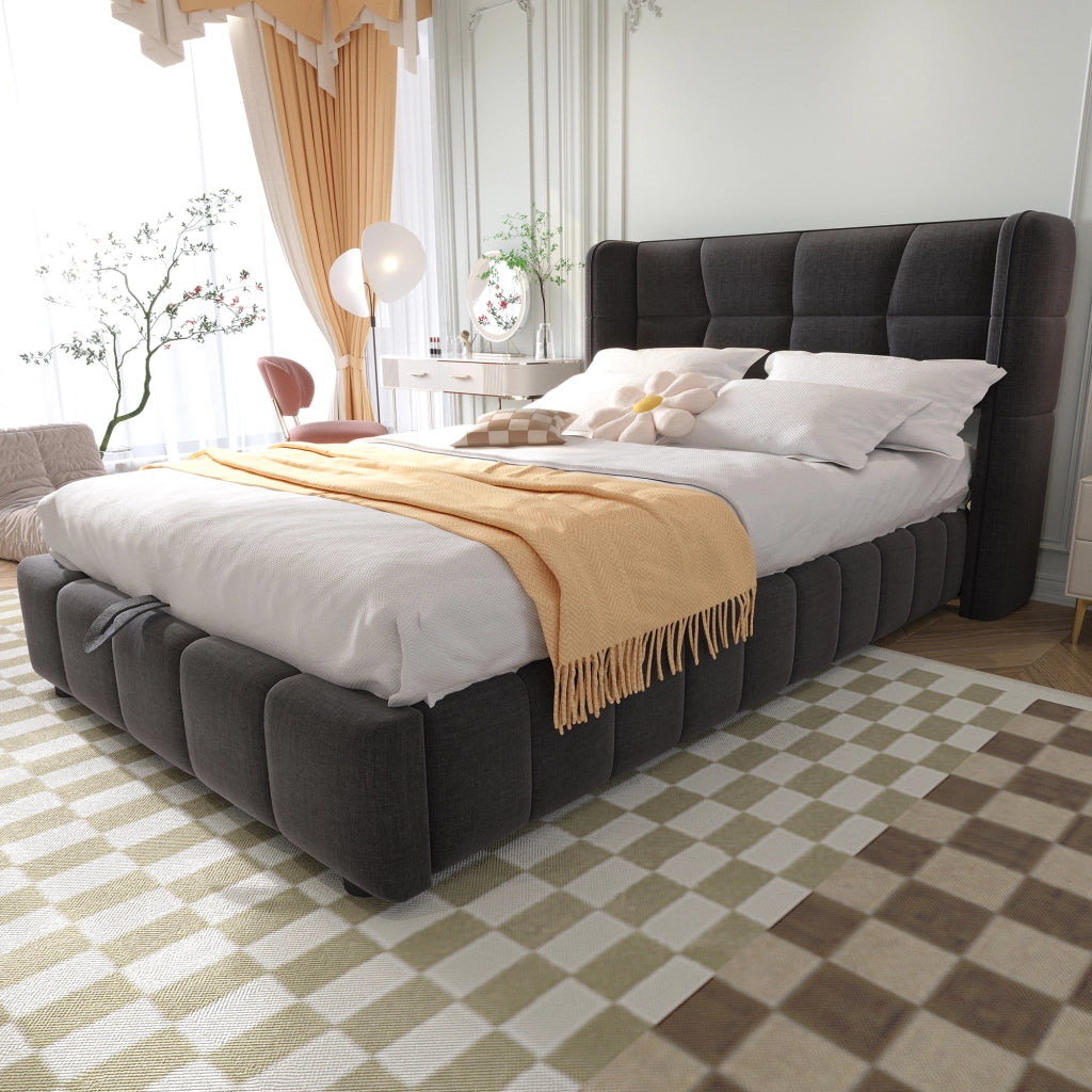 letto imbottito tessuto grigio 90 x 200 cm