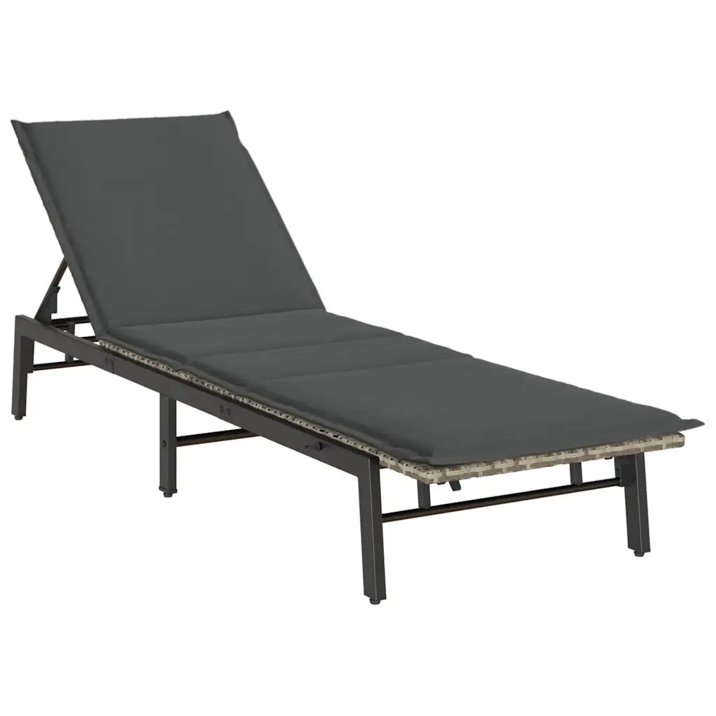 Lettino Prendisole | Sdraio da giardino | Lettino da sole con Cuscino Grigio Chiaro in Polyrattan